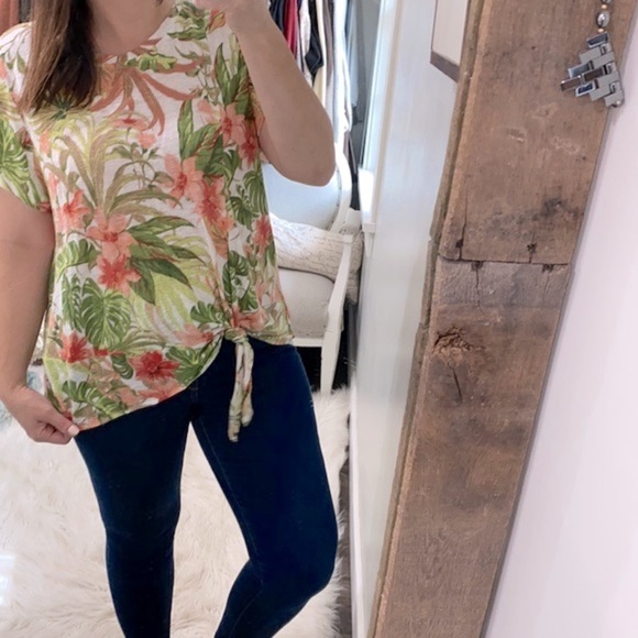 J JILL Love Linen floral tropical print top size XLarge - Picture 2 of 7